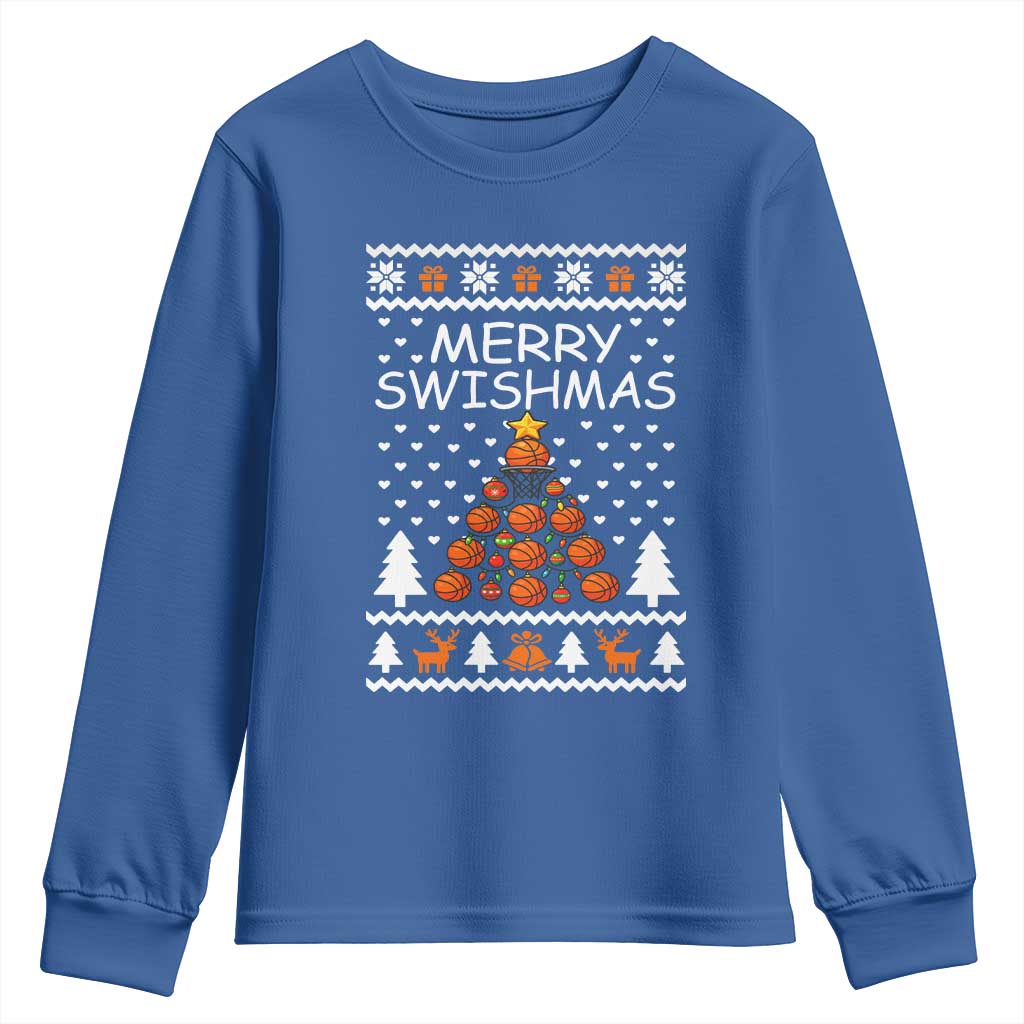 Basketball Merry Swishmas Youth Sweatshirt Christmas Tree Sports - Wonder Print Shop