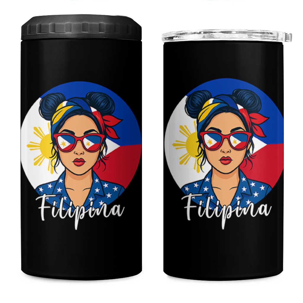 Philippines Girl 4 in 1 Can Cooler Tumbler Filipina Philippines Flag Filipino Pride