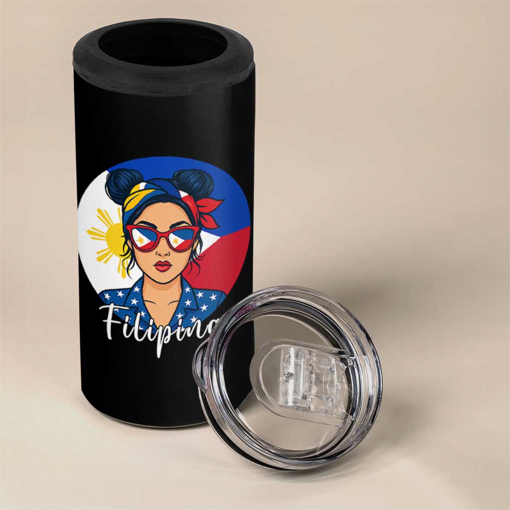 Philippines Girl 4 in 1 Can Cooler Tumbler Filipina Philippines Flag Filipino Pride