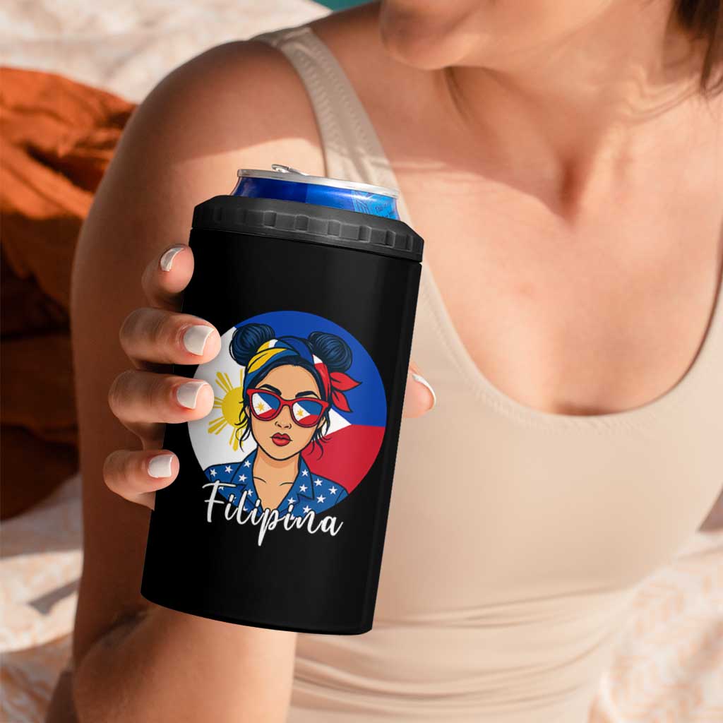 Philippines Girl 4 in 1 Can Cooler Tumbler Filipina Philippines Flag Filipino Pride