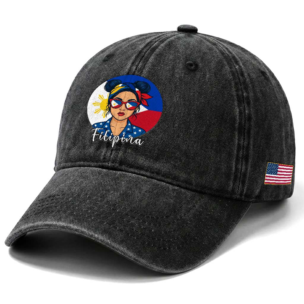 Philippines Girl Filipina Washed Cotton Baseball Cap Flag Filipino Pride