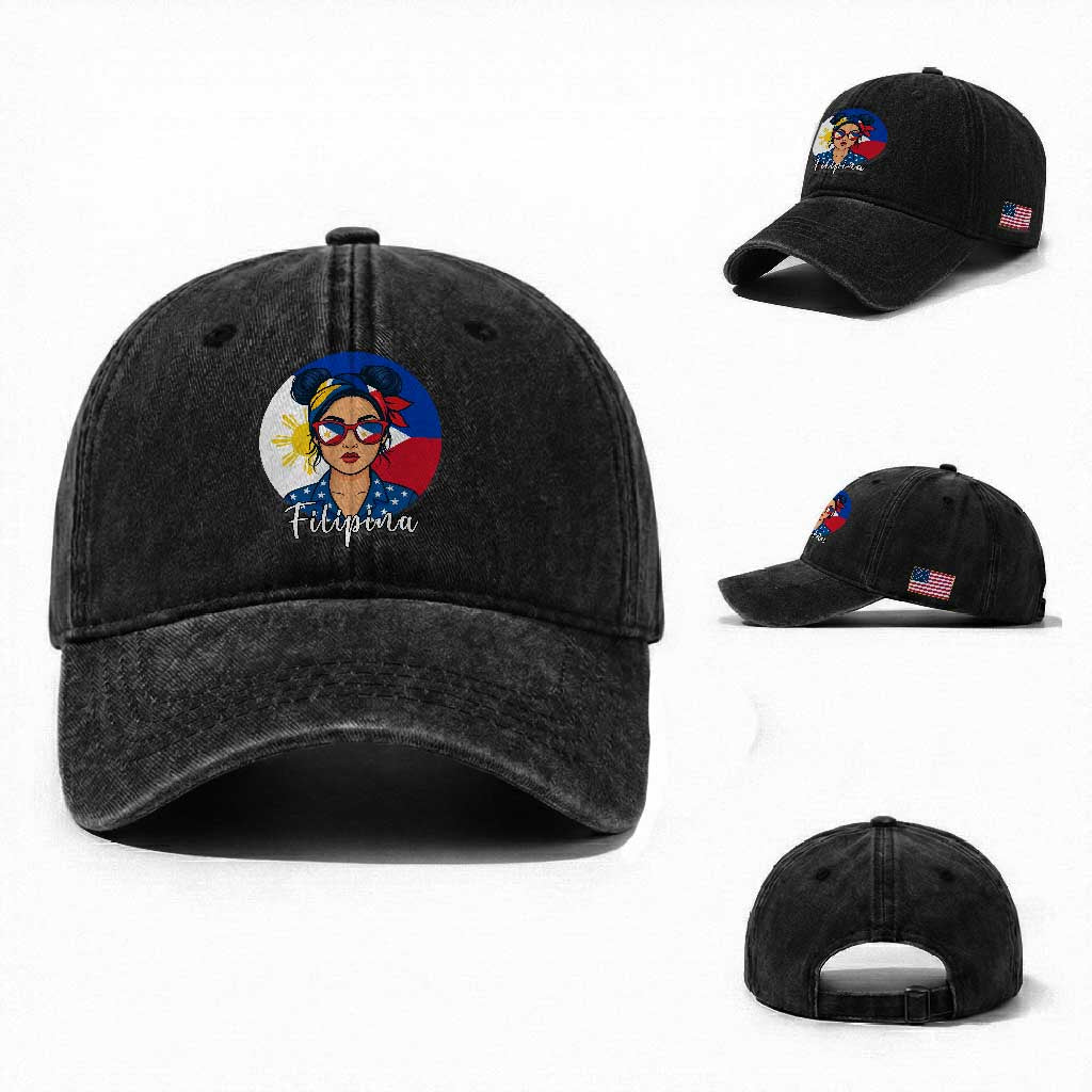 Philippines Girl Filipina Washed Cotton Baseball Cap Flag Filipino Pride