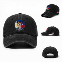 Philippines Girl Filipina Washed Cotton Baseball Cap Flag Filipino Pride