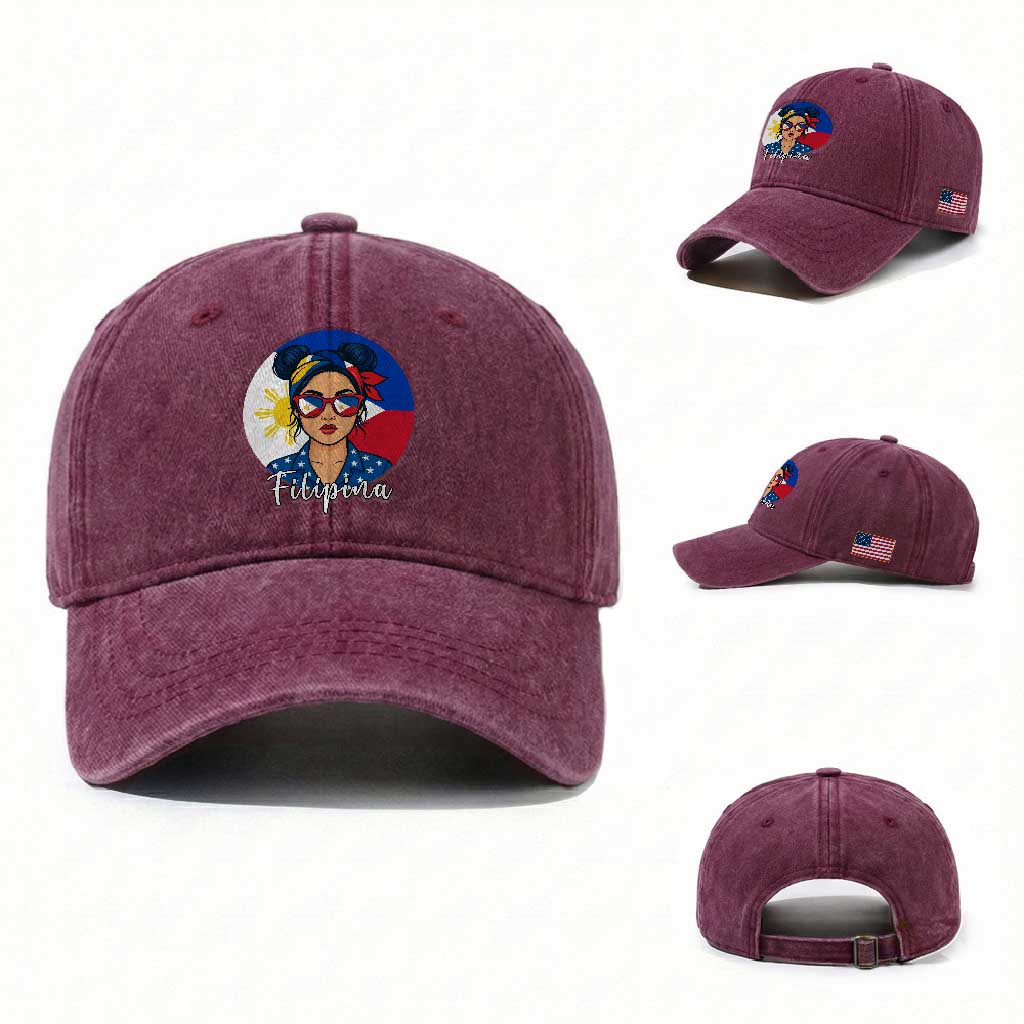 Philippines Girl Filipina Washed Cotton Baseball Cap Flag Filipino Pride