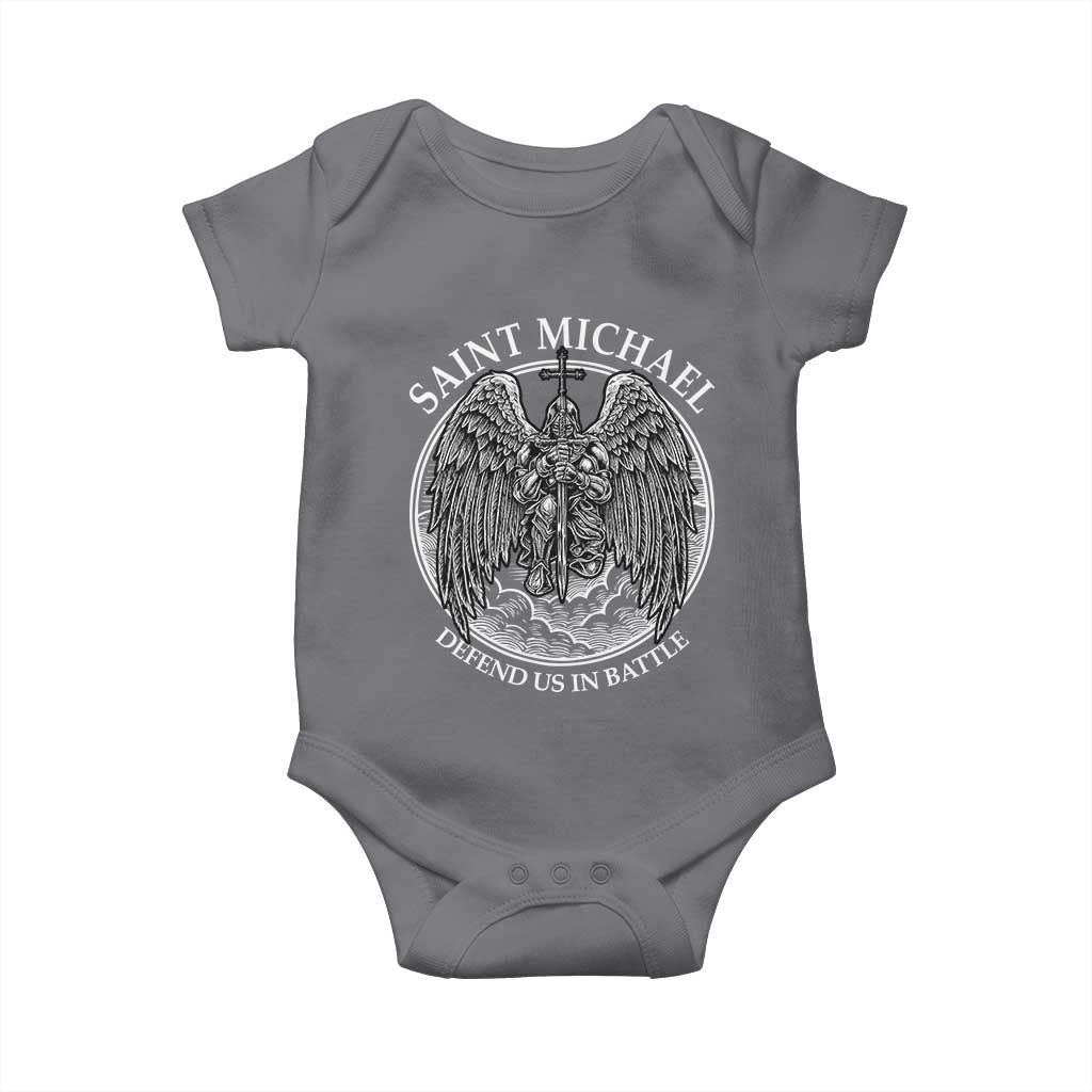 Saint Michael The Archangel Baby Onesie Defend Us In Battle Christian Faith - Wonder Print Shop