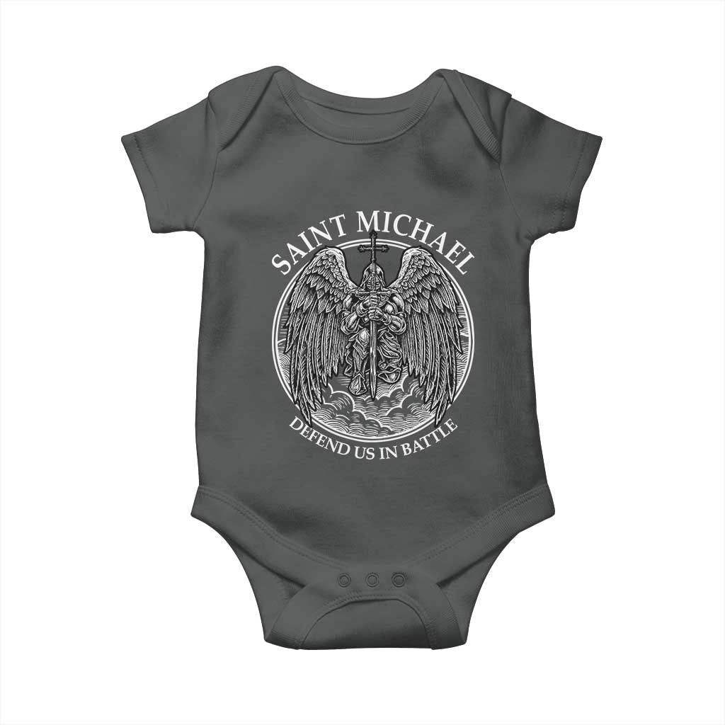 Saint Michael The Archangel Baby Onesie Defend Us In Battle Christian Faith - Wonder Print Shop