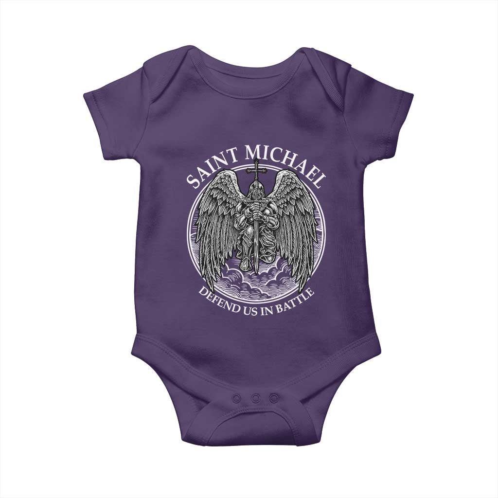 Saint Michael The Archangel Baby Onesie Defend Us In Battle Christian Faith - Wonder Print Shop