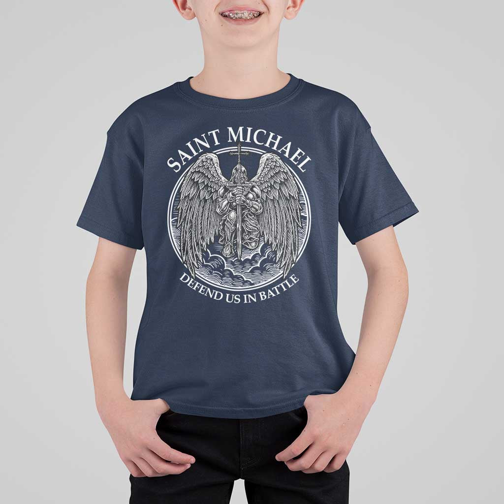 Saint Michael The Archangel T Shirt For Kid Defend Us In Battle Christian Faith - Wonder Print Shop