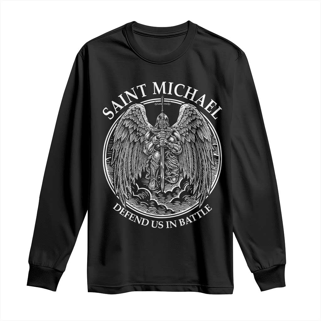 Saint Michael The Archangel Long Sleeve Shirt Defend Us In Battle Christian Faith - Wonder Print Shop