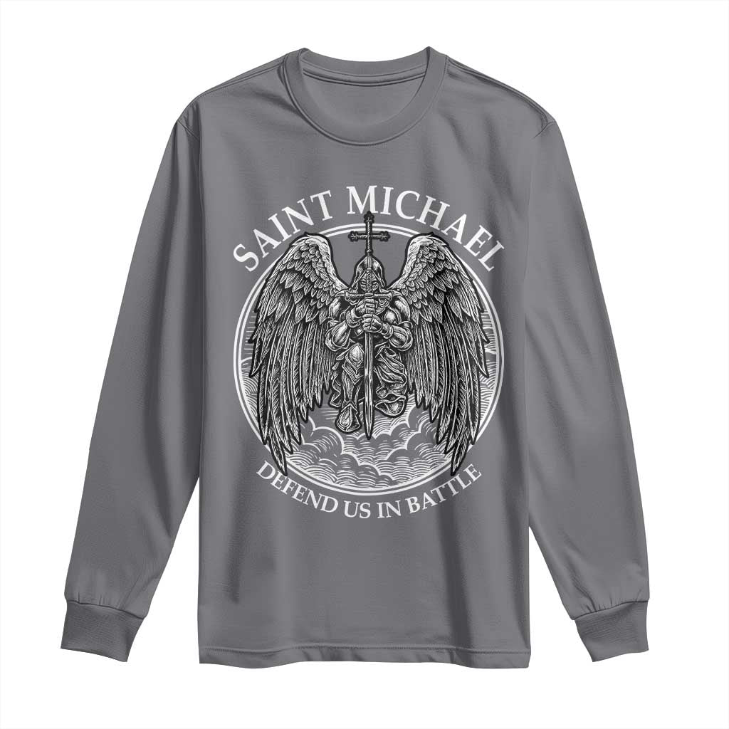 Saint Michael The Archangel Long Sleeve Shirt Defend Us In Battle Christian Faith - Wonder Print Shop