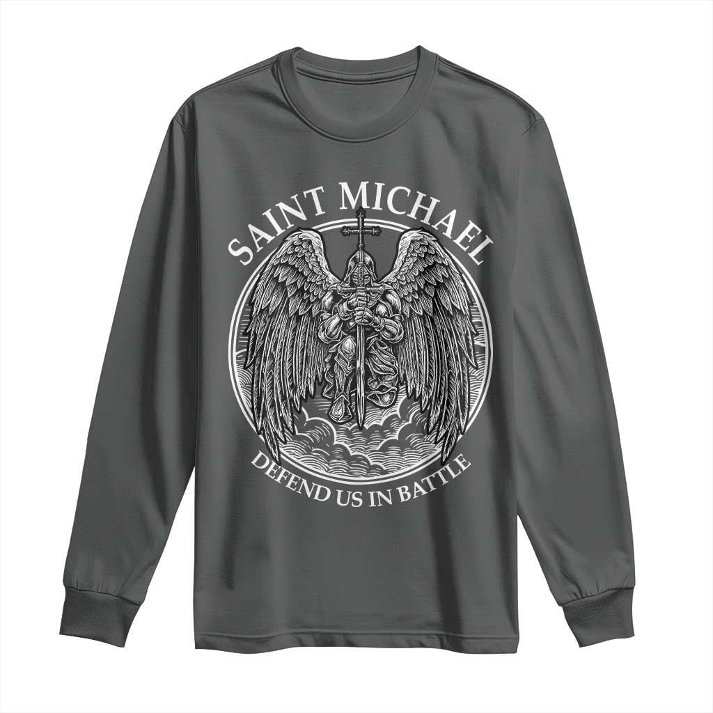 Saint Michael The Archangel Long Sleeve Shirt Defend Us In Battle Christian Faith - Wonder Print Shop