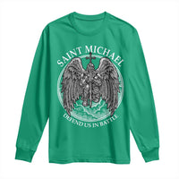Saint Michael The Archangel Long Sleeve Shirt Defend Us In Battle Christian Faith - Wonder Print Shop