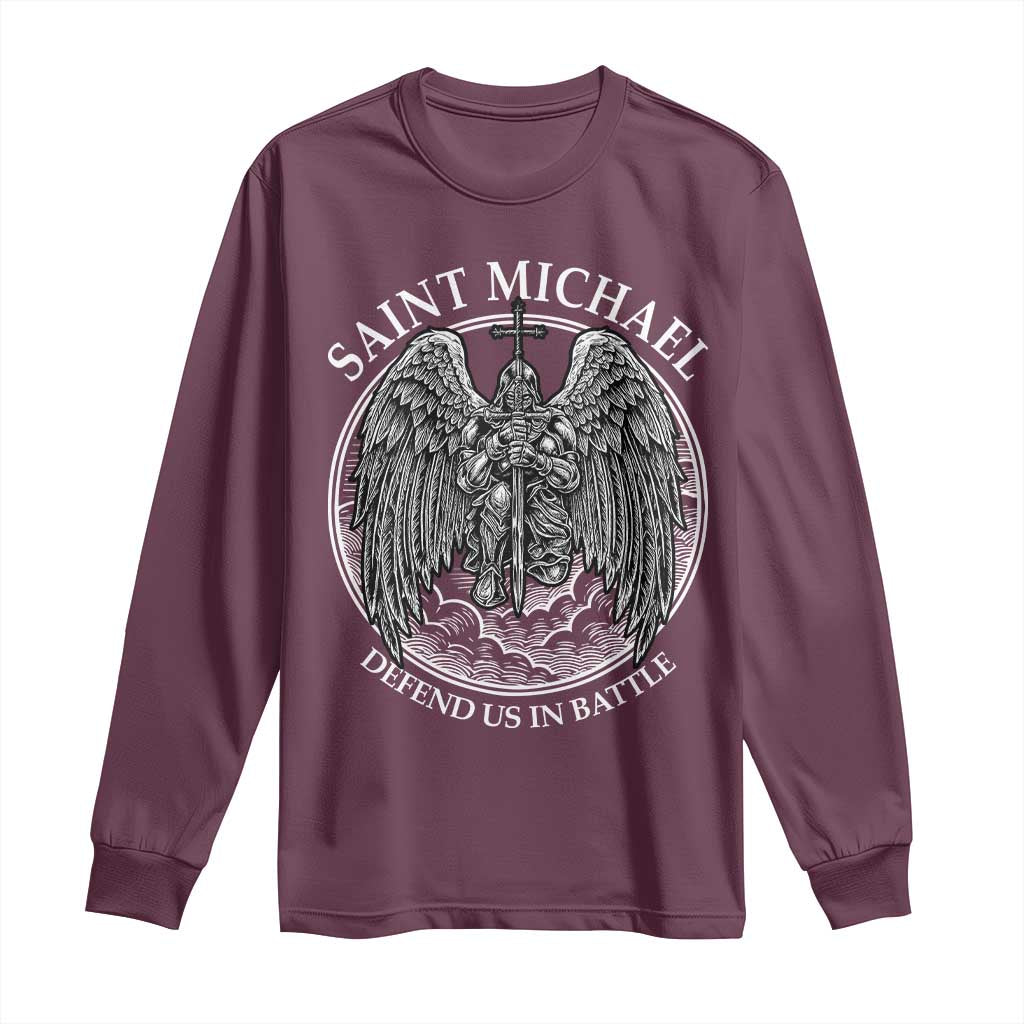 Saint Michael The Archangel Long Sleeve Shirt Defend Us In Battle Christian Faith - Wonder Print Shop