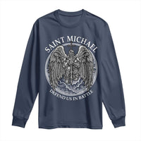Saint Michael The Archangel Long Sleeve Shirt Defend Us In Battle Christian Faith - Wonder Print Shop
