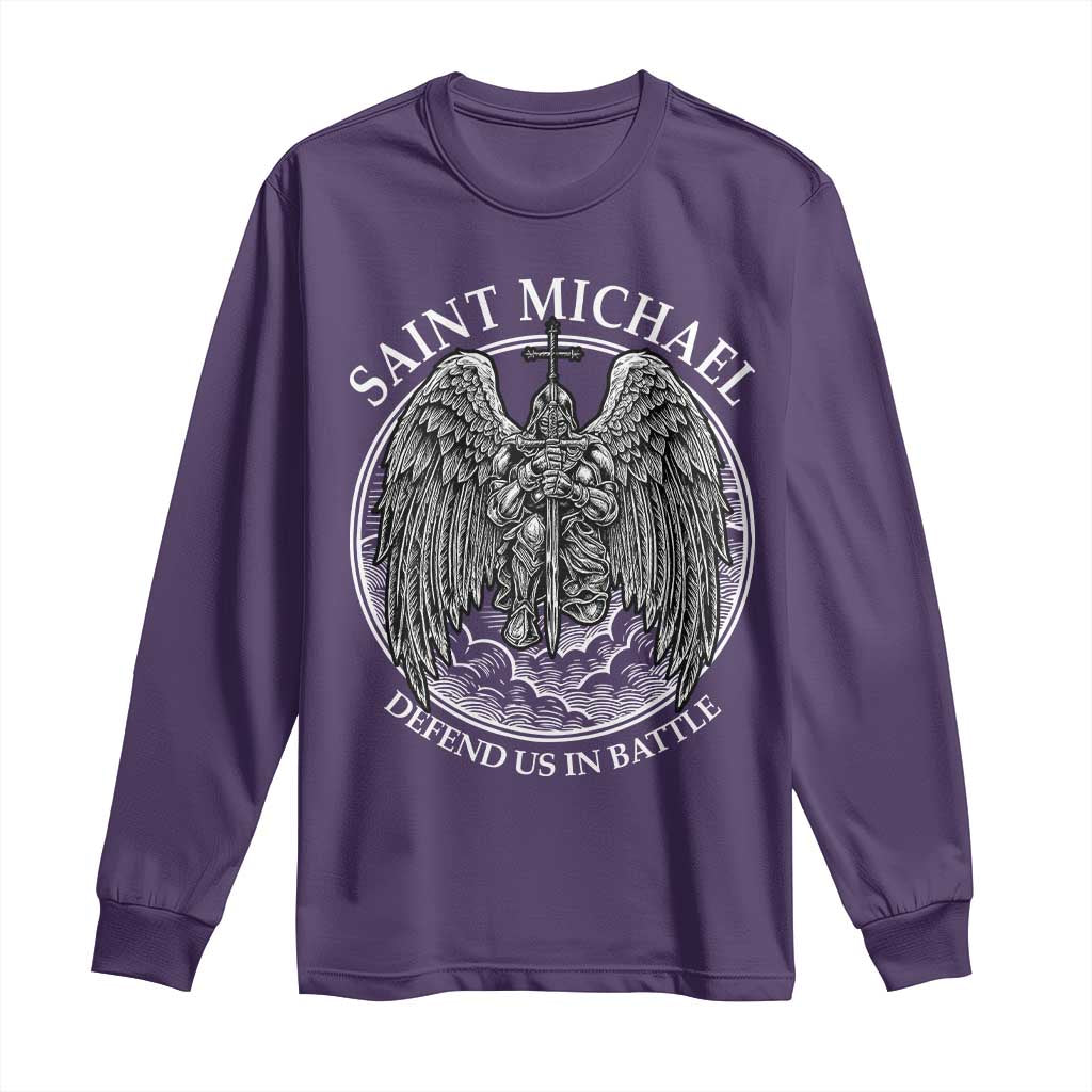Saint Michael The Archangel Long Sleeve Shirt Defend Us In Battle Christian Faith - Wonder Print Shop