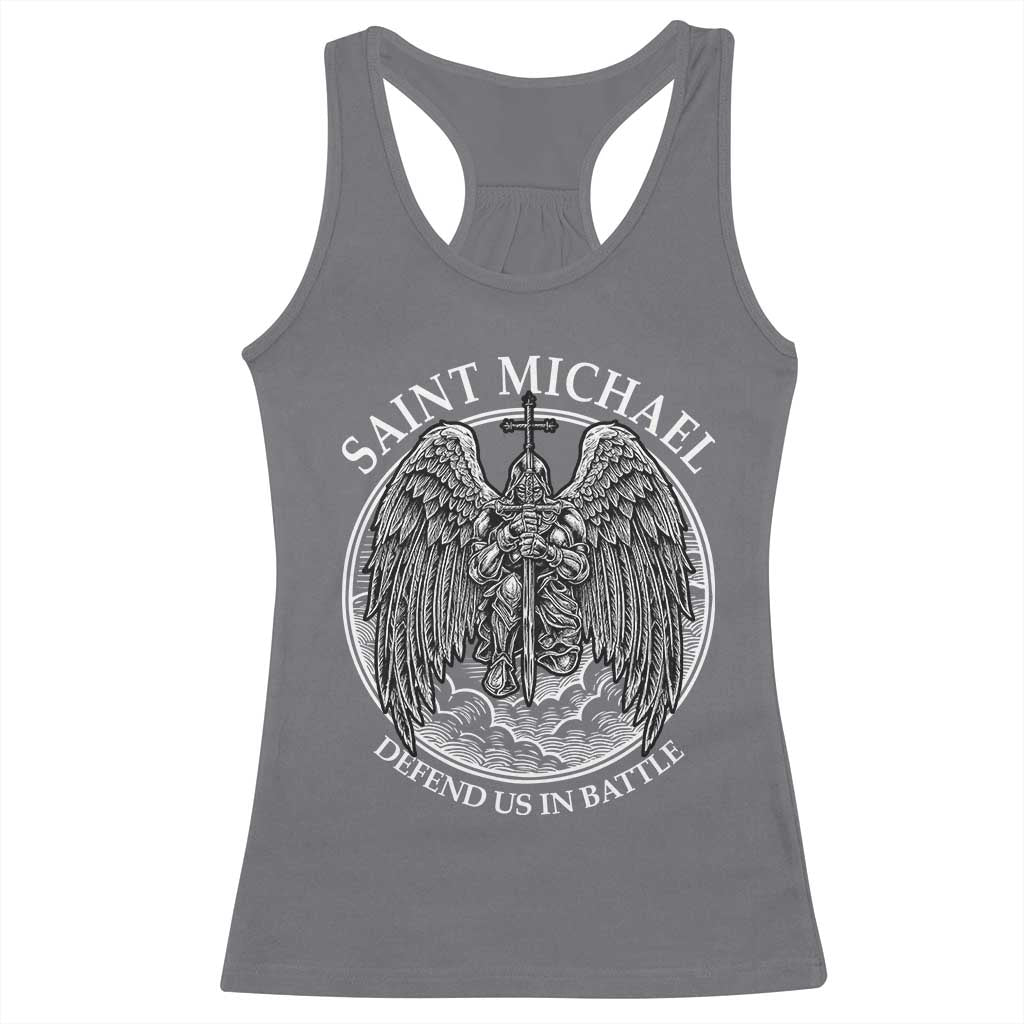 Saint Michael The Archangel Racerback Tank Top Defend Us In Battle Christian Faith - Wonder Print Shop
