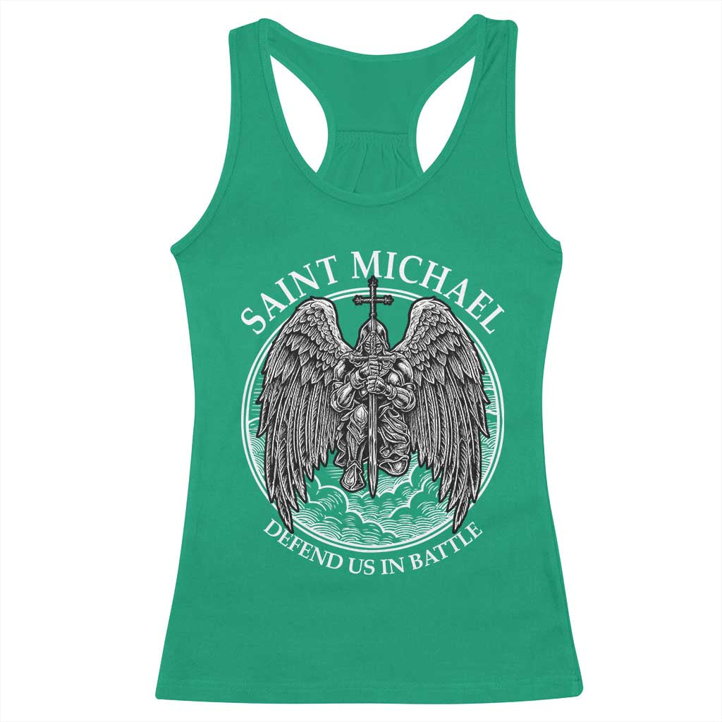 Saint Michael The Archangel Racerback Tank Top Defend Us In Battle Christian Faith - Wonder Print Shop