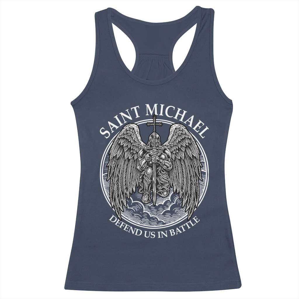 Saint Michael The Archangel Racerback Tank Top Defend Us In Battle Christian Faith - Wonder Print Shop
