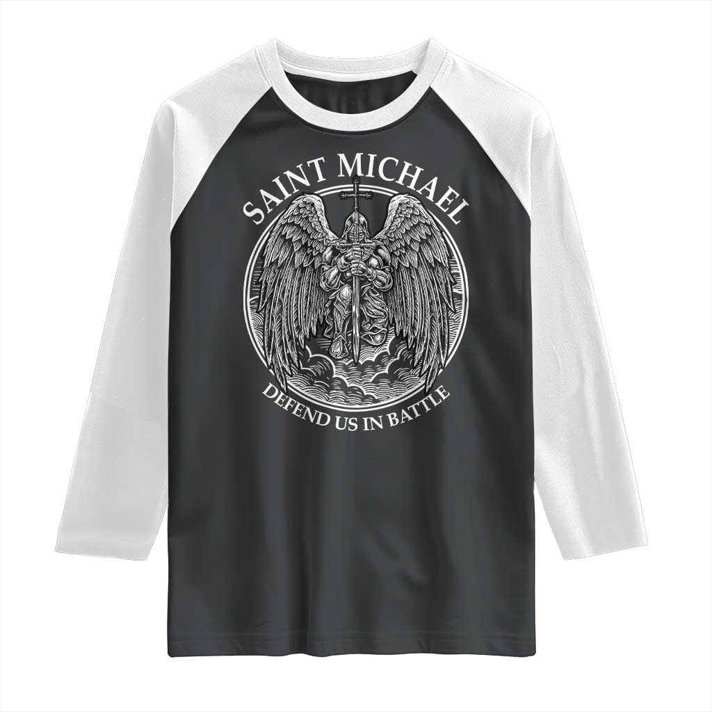 Saint Michael The Archangel Raglan Shirt Defend Us In Battle Christian Faith - Wonder Print Shop