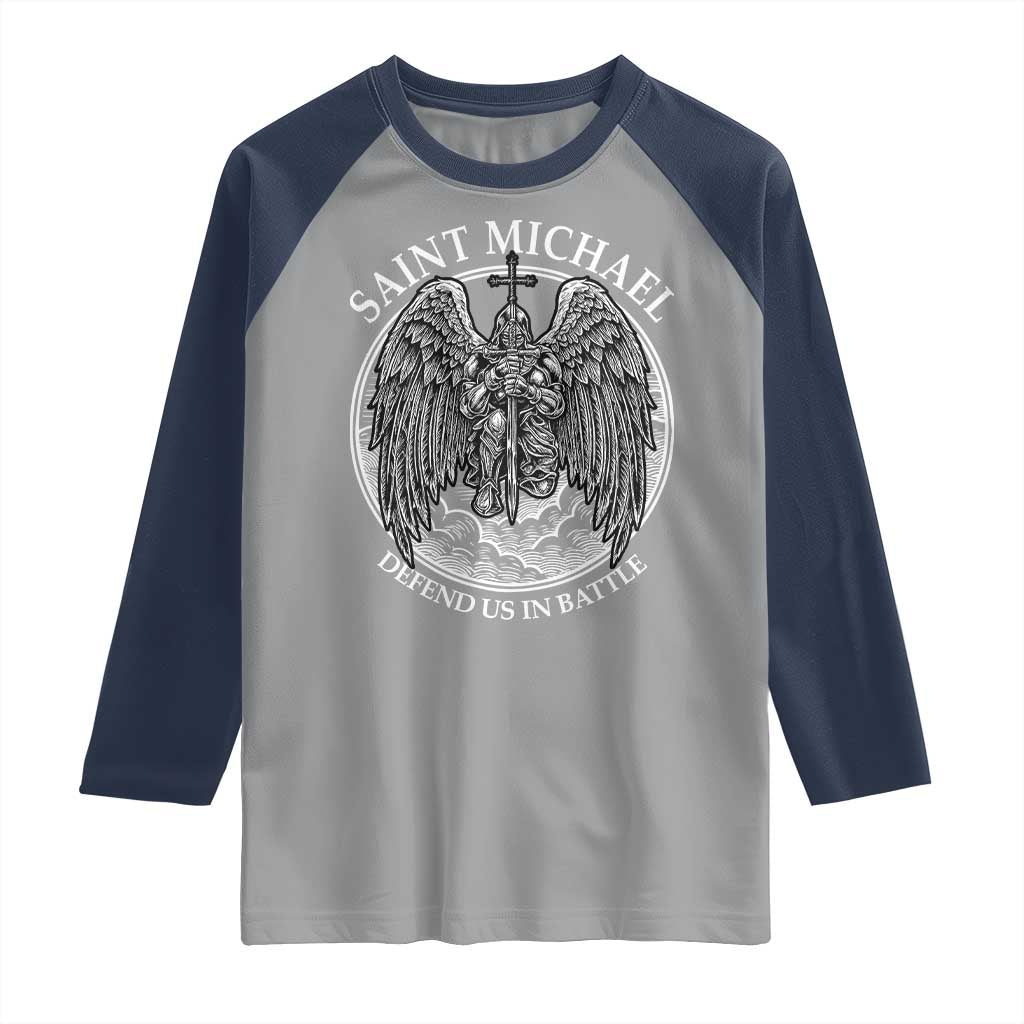 Saint Michael The Archangel Raglan Shirt Defend Us In Battle Christian Faith - Wonder Print Shop
