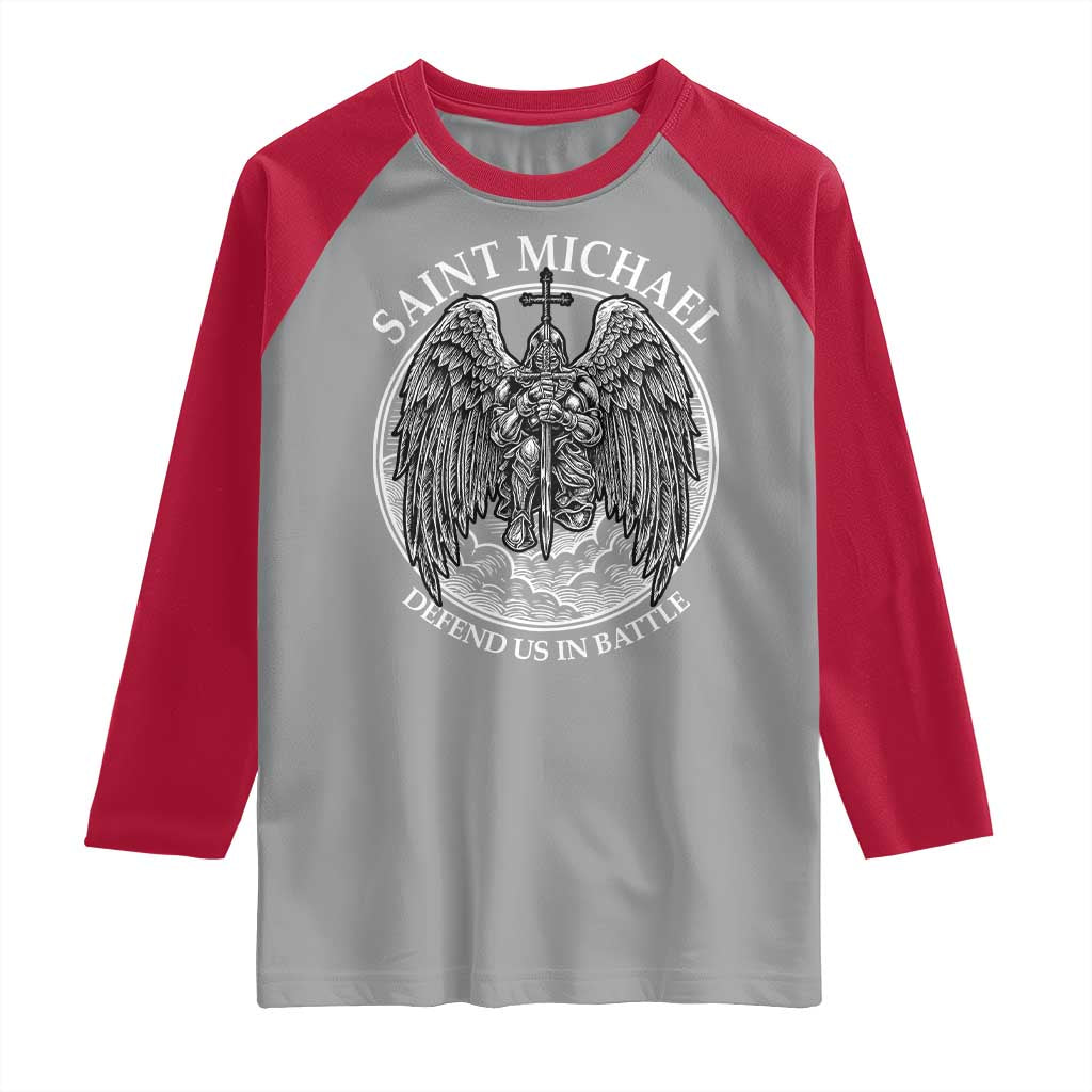 Saint Michael The Archangel Raglan Shirt Defend Us In Battle Christian Faith - Wonder Print Shop