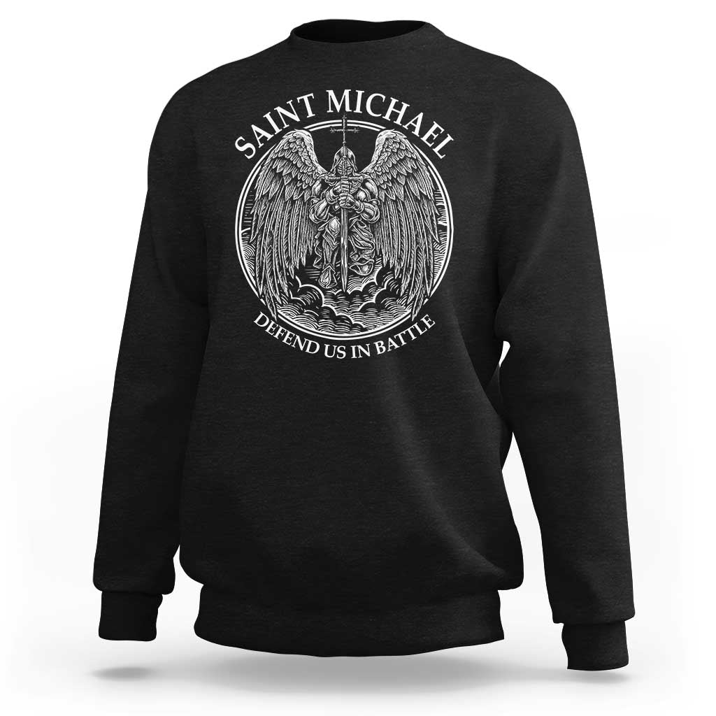Saint Michael The Archangel Sweatshirt Defend Us In Battle Christian Faith - Wonder Print Shop