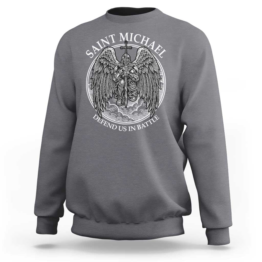 Saint Michael The Archangel Sweatshirt Defend Us In Battle Christian Faith - Wonder Print Shop