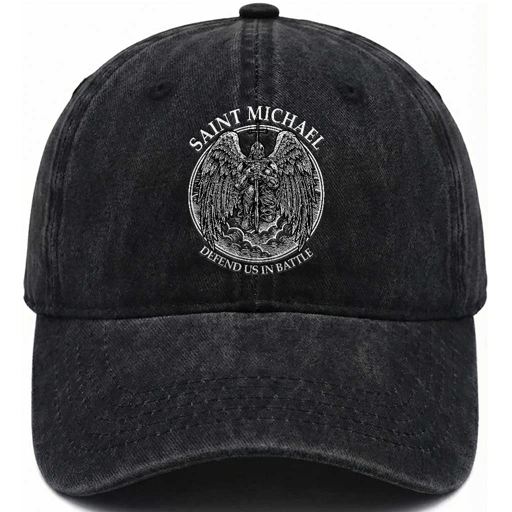 Saint Michael The Archangel Washed Cotton Baseball Cap Defend Us In Battle Christian Faith