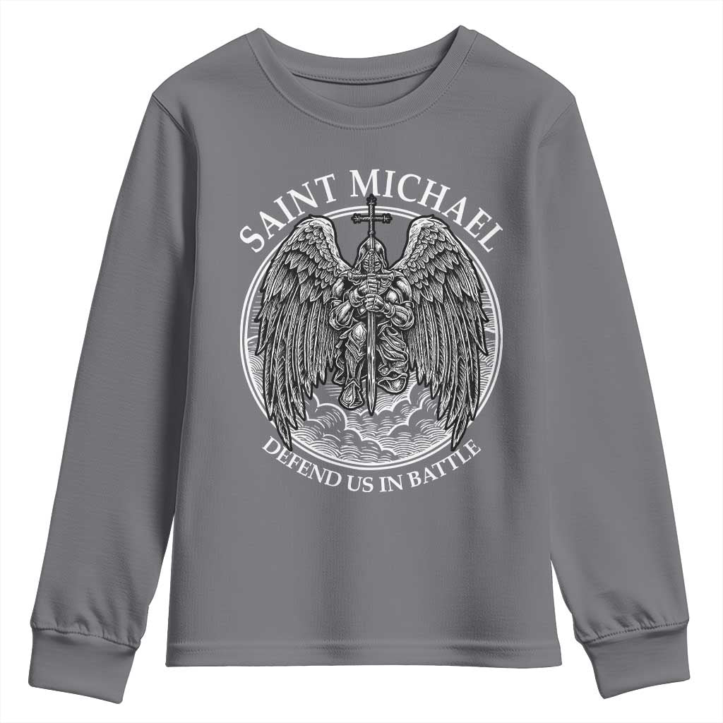 Saint Michael The Archangel Youth Sweatshirt Defend Us In Battle Christian Faith - Wonder Print Shop
