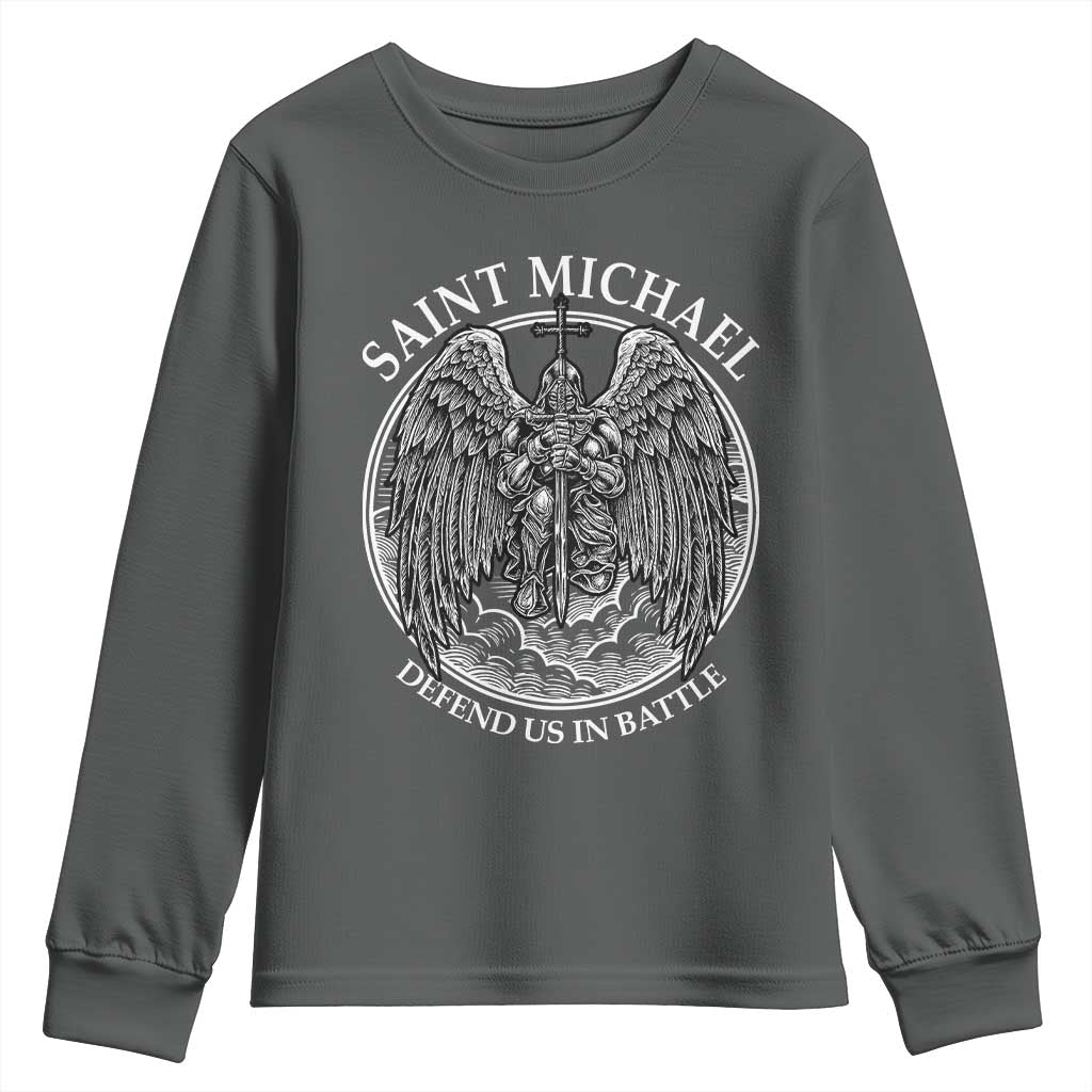 Saint Michael The Archangel Youth Sweatshirt Defend Us In Battle Christian Faith - Wonder Print Shop