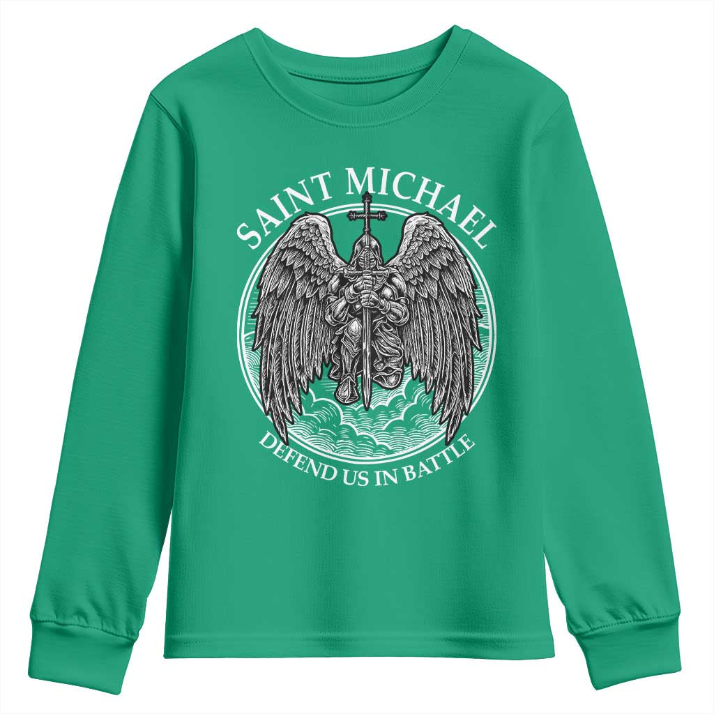 Saint Michael The Archangel Youth Sweatshirt Defend Us In Battle Christian Faith - Wonder Print Shop