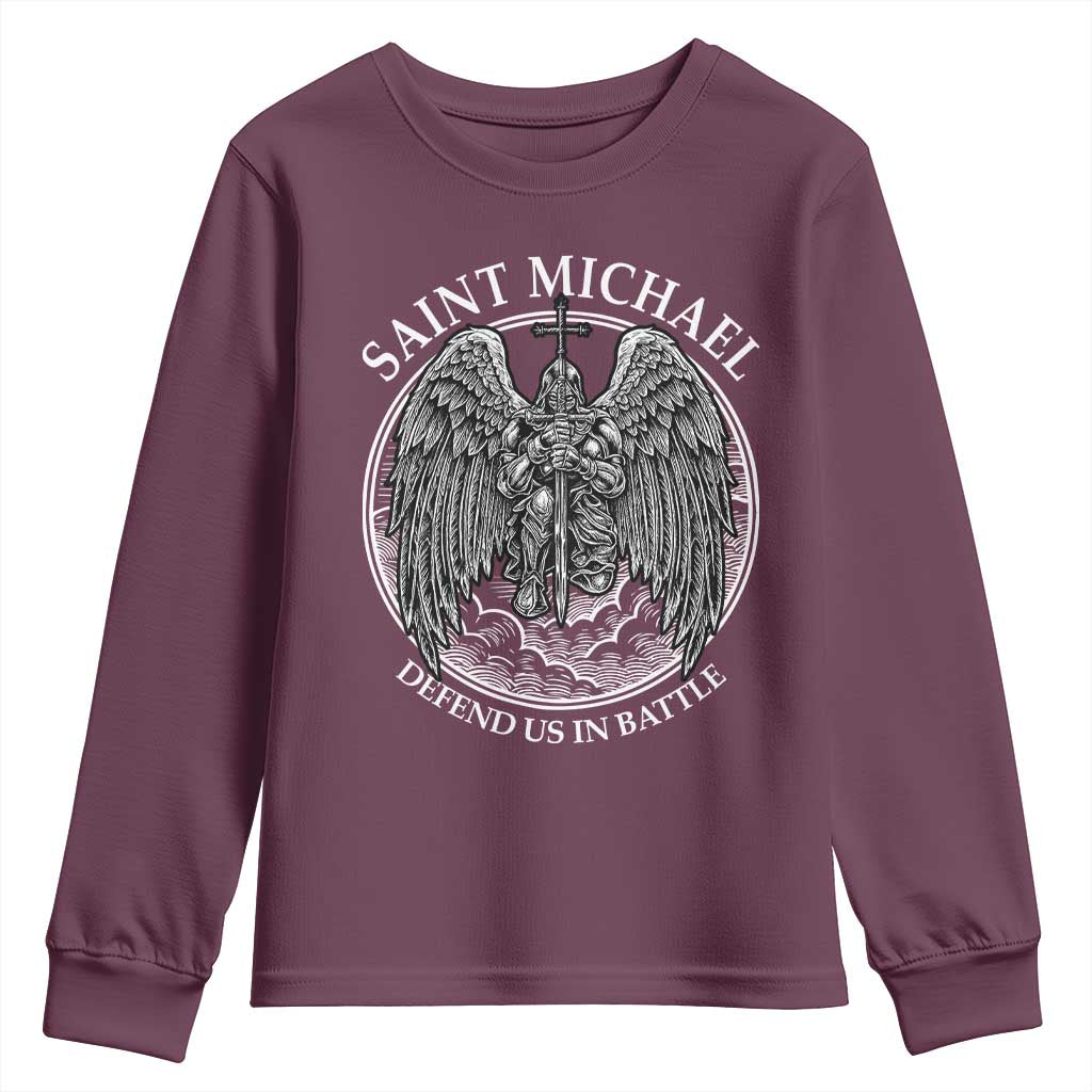Saint Michael The Archangel Youth Sweatshirt Defend Us In Battle Christian Faith - Wonder Print Shop