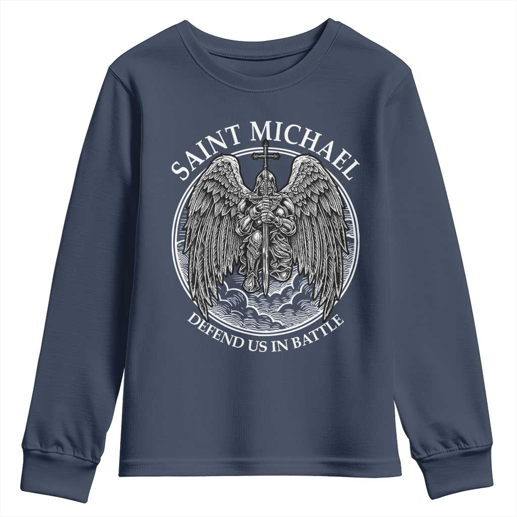 Saint Michael The Archangel Youth Sweatshirt Defend Us In Battle Christian Faith - Wonder Print Shop
