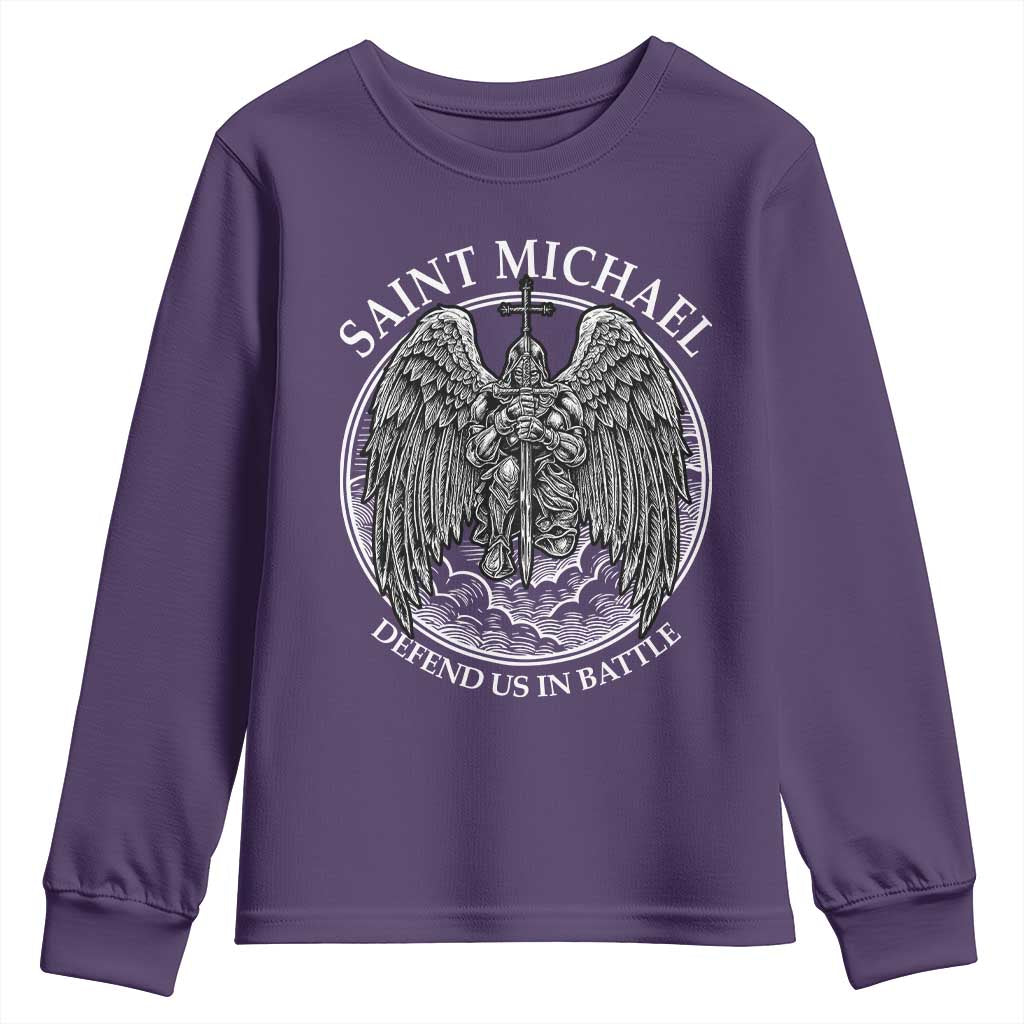 Saint Michael The Archangel Youth Sweatshirt Defend Us In Battle Christian Faith - Wonder Print Shop