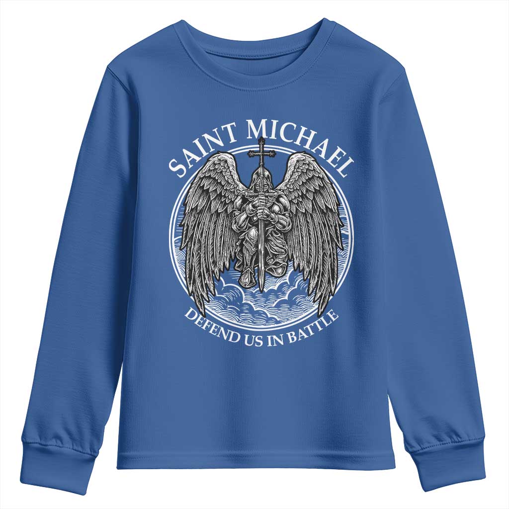 Saint Michael The Archangel Youth Sweatshirt Defend Us In Battle Christian Faith - Wonder Print Shop