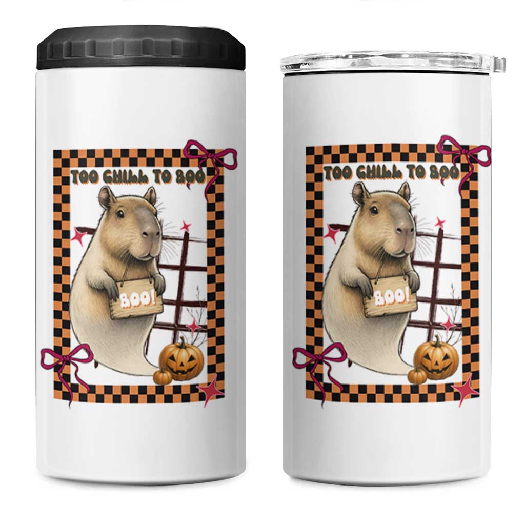 Halloween Capybara 4 in 1 Can Cooler Tumbler Funny Too Chill To Boo