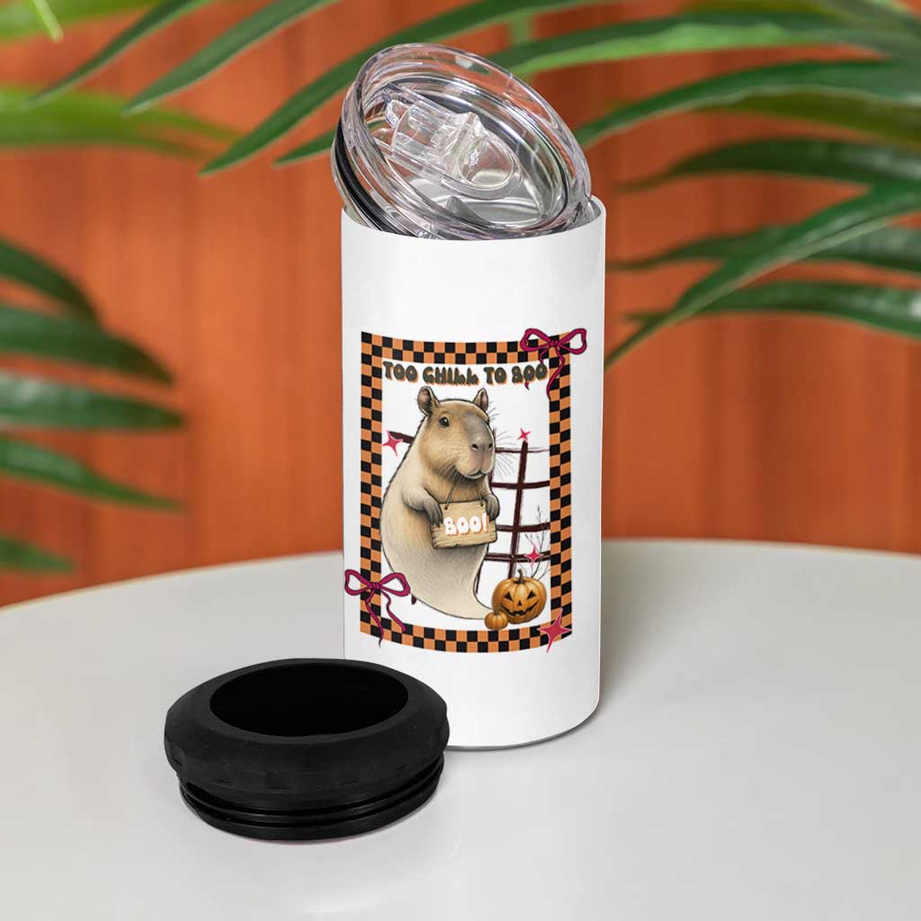 Halloween Capybara 4 in 1 Can Cooler Tumbler Funny Too Chill To Boo