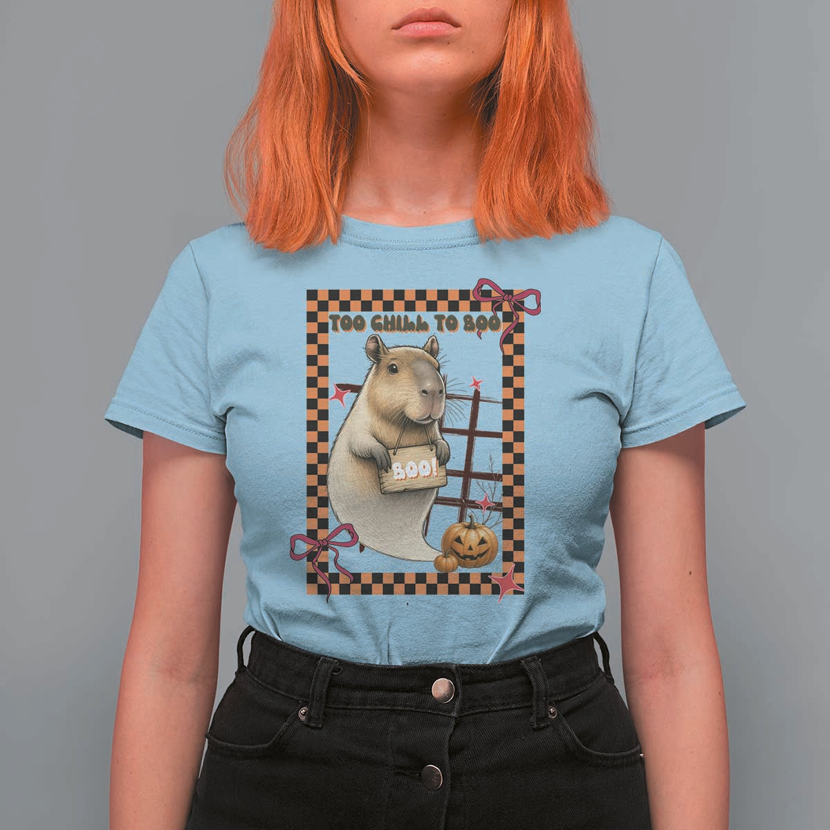 Halloween Capybara T Shirt For Women Funny Too Chill To Boo - Wonder Print Shop