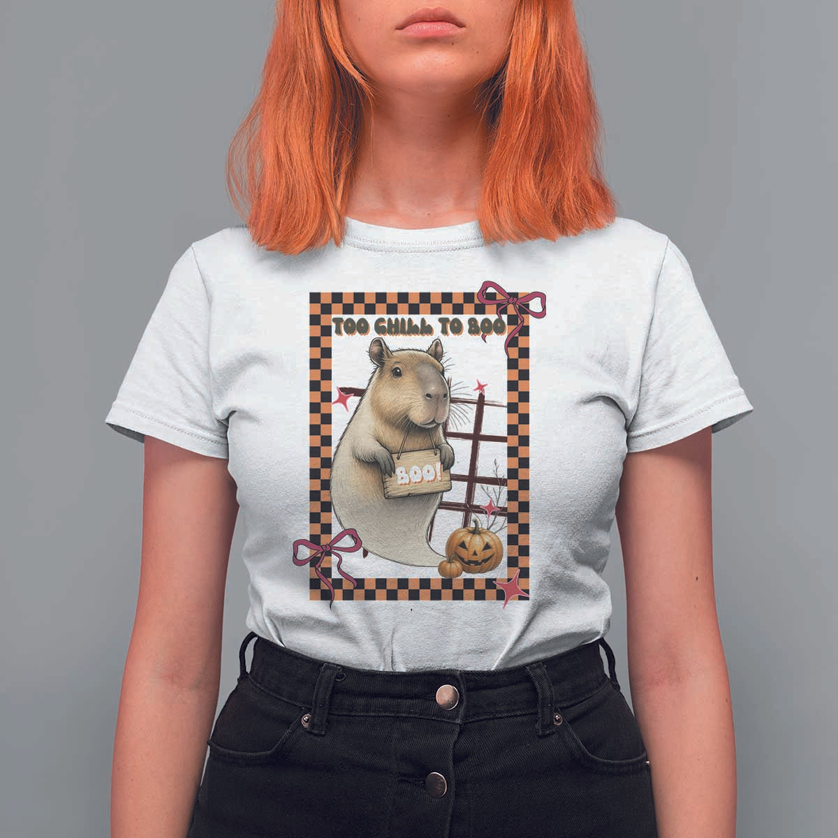 Halloween Capybara T Shirt For Women Funny Too Chill To Boo - Wonder Print Shop
