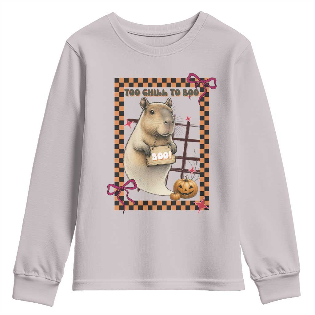 Halloween Capybara Youth Sweatshirt Funny Too Chill To Boo - Wonder Print Shop