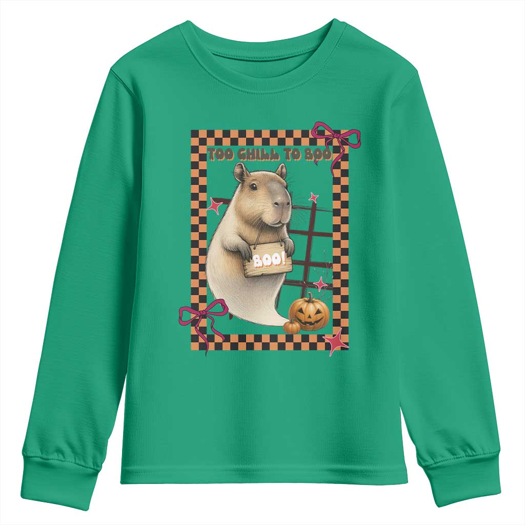 Halloween Capybara Youth Sweatshirt Funny Too Chill To Boo - Wonder Print Shop