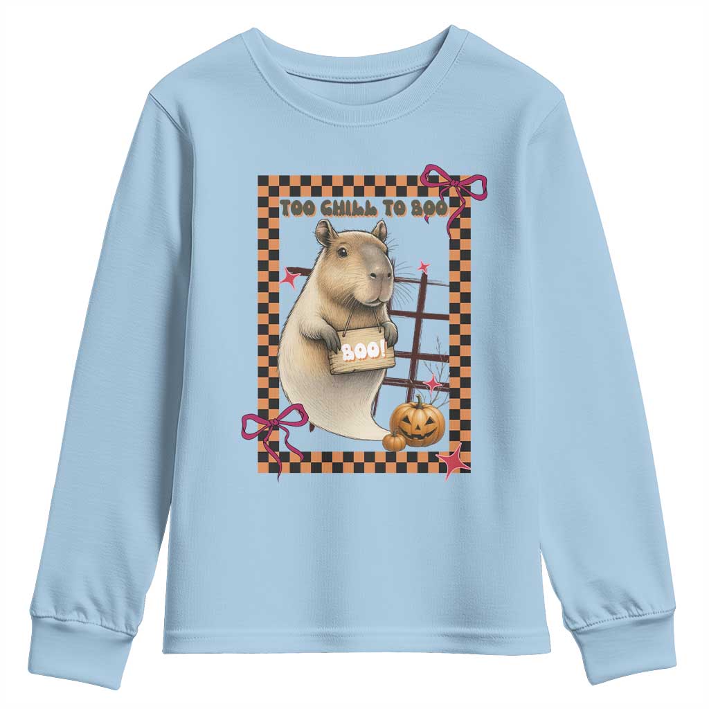 Halloween Capybara Youth Sweatshirt Funny Too Chill To Boo - Wonder Print Shop