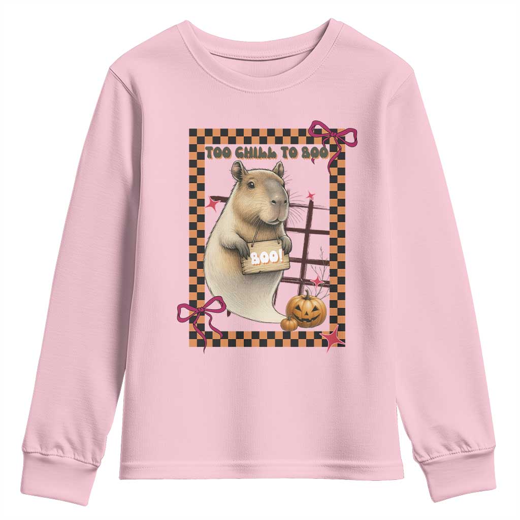 Halloween Capybara Youth Sweatshirt Funny Too Chill To Boo - Wonder Print Shop