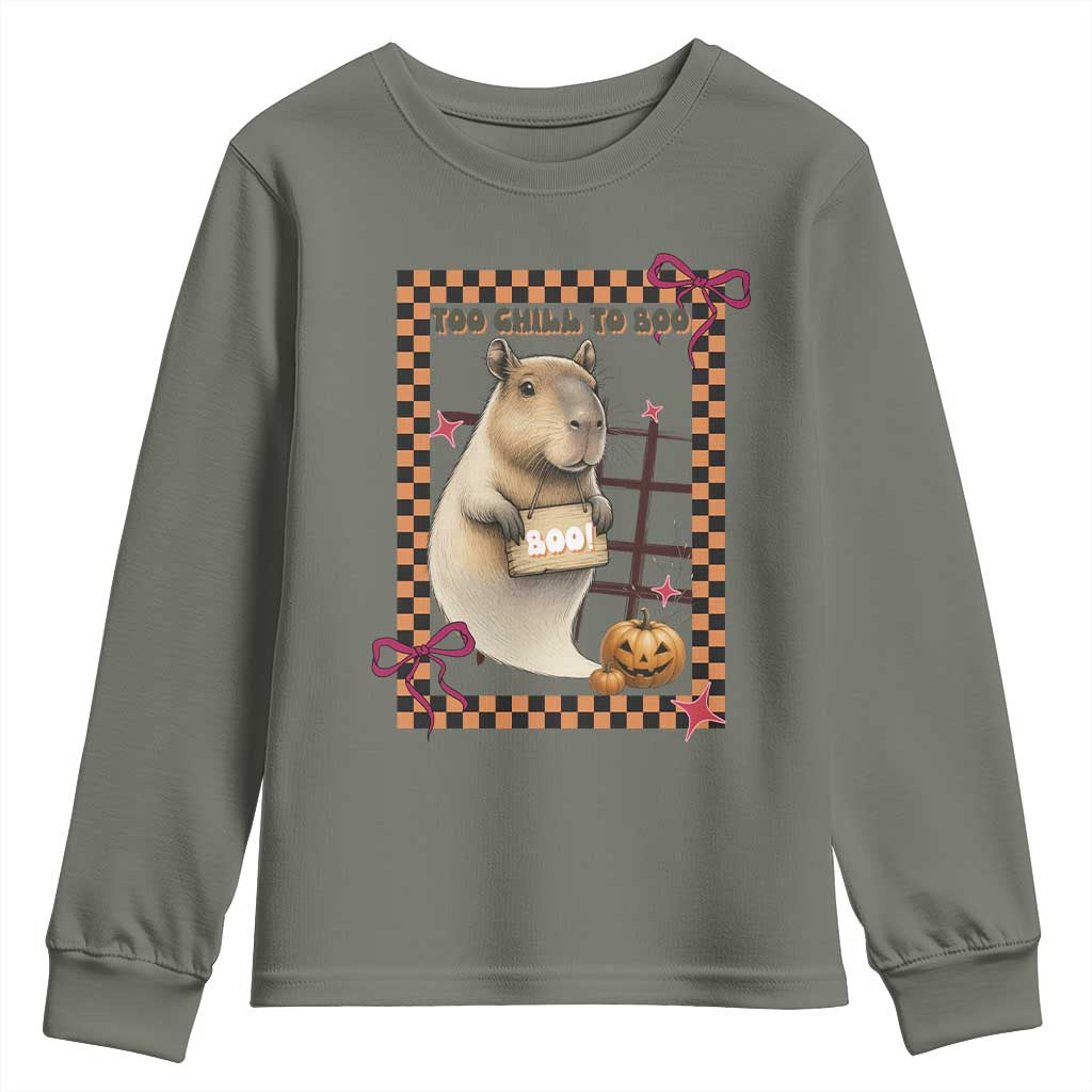 Halloween Capybara Youth Sweatshirt Funny Too Chill To Boo - Wonder Print Shop