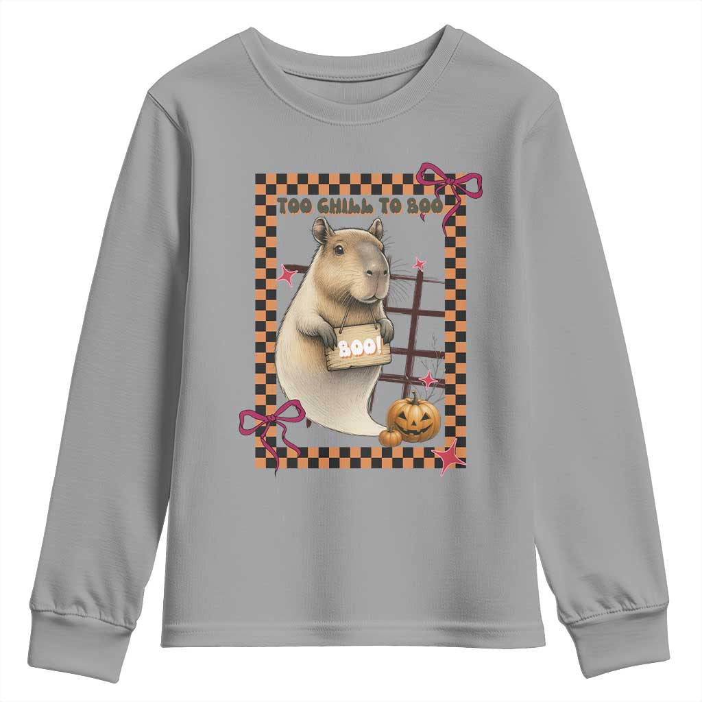 Halloween Capybara Youth Sweatshirt Funny Too Chill To Boo - Wonder Print Shop