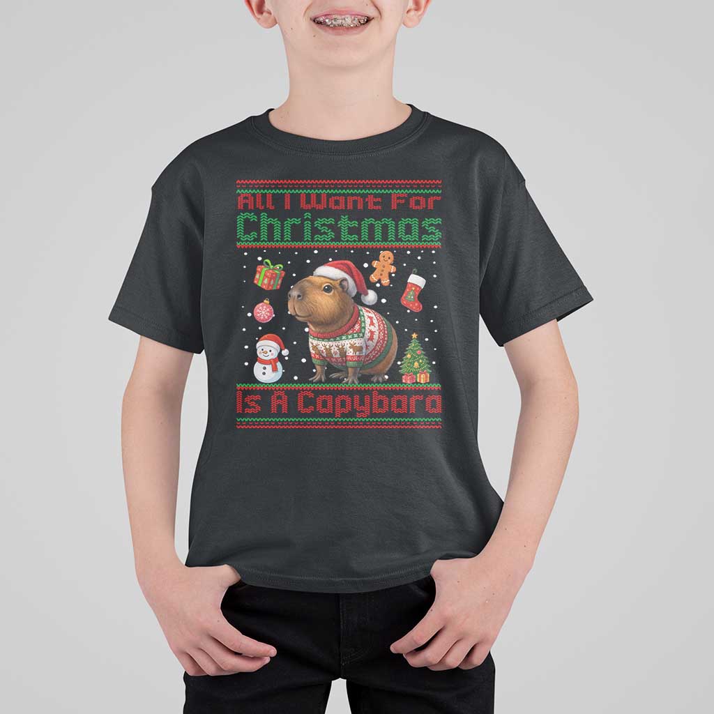 Funny Xmas T Shirt For Kid All I Want For Christmas Is A Capybara - Wonder Print Shop