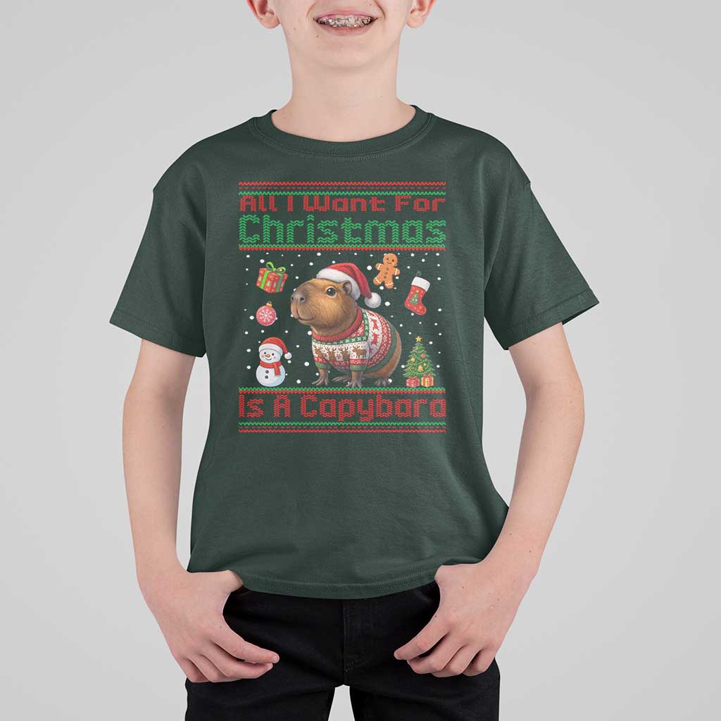 Funny Xmas T Shirt For Kid All I Want For Christmas Is A Capybara - Wonder Print Shop