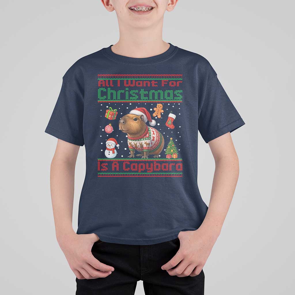 Funny Xmas T Shirt For Kid All I Want For Christmas Is A Capybara - Wonder Print Shop