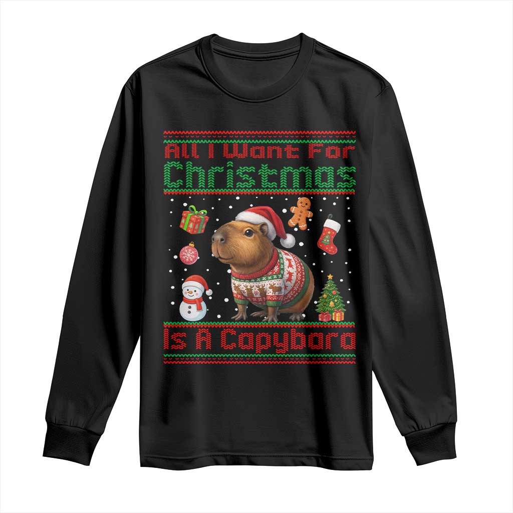 Funny Xmas Long Sleeve Shirt All I Want For Christmas Is A Capybara - Wonder Print Shop