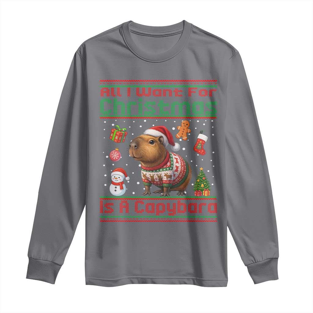 Funny Xmas Long Sleeve Shirt All I Want For Christmas Is A Capybara - Wonder Print Shop
